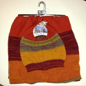 Multi-colored knit hat and scarf set